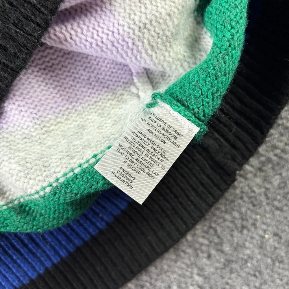 Halogen Striped Crewneck Sweater Womens Small Multicolor Back Ribbon Tie Preppy